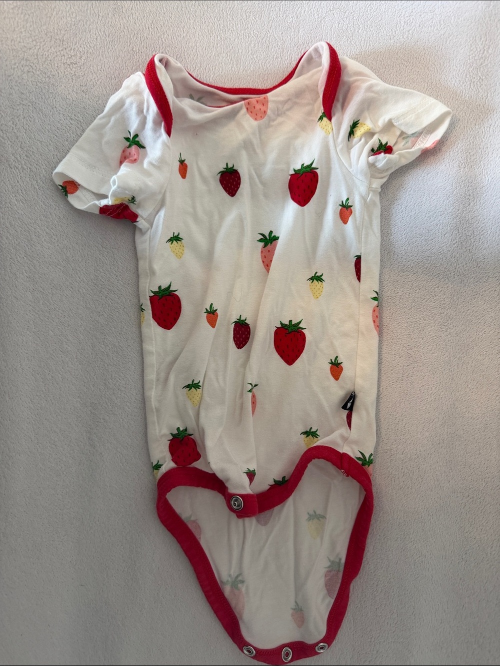Kyte BABY White Strawberry-Print One-Piece with Red Trim